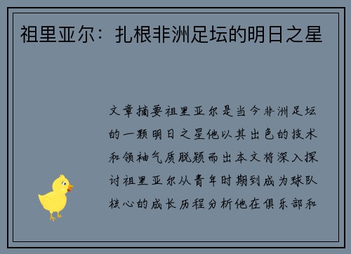 祖里亚尔：扎根非洲足坛的明日之星